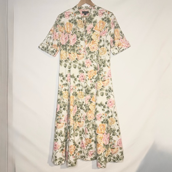 J. Peterman Dresses & Skirts - The J. Peterman Company Retro Short Sleeve Floral Midi Dress Size 14 Vintage